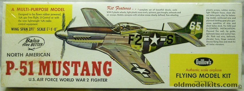 Guillows 1/16 P-51D Mustang - 27 inch Wingspan for Free Flight or R/C Conversion, 402 plastic model kit